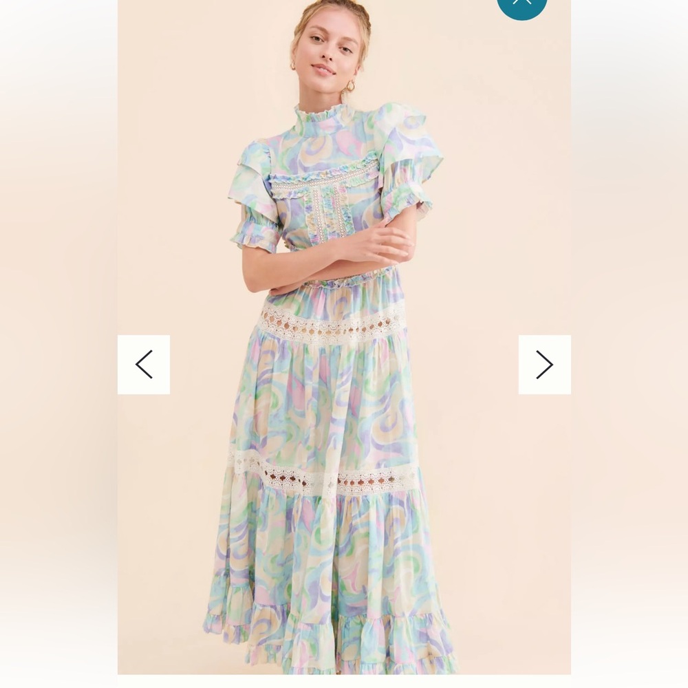 Love And Liberation by Anthropologie Tiered Puff-Sleeve Maxi Dress NWT